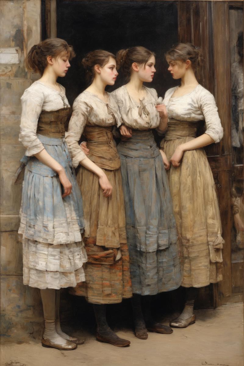 00585-3059120082-Jules Bastien-Lepage Style - 19th century, seven ypung adult girls stand in a row, in line, in front of a Master who checks thei.png